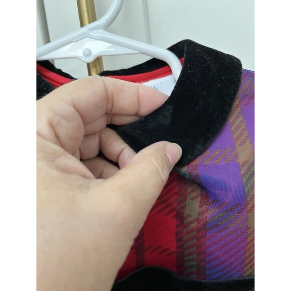 Vtg Florence Eiseman Red Plaid Dress Puff Sleeve Velvet Black Collar Waist Sz 2T - Picture 5 of 5